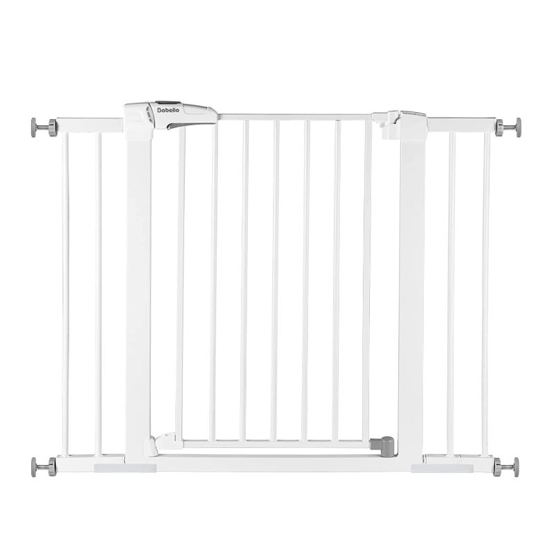 Photo 1 of Babelio Baby Gate for Doorways and Stairs, 26-40 inches Dog/Puppy Gate, Easy Install, Pressure Mounted, No Drilling, fits for Narrow and Wide Doorways, Safety Gate w/Door for Child and Pets---------loose hardware/missing some hardware
