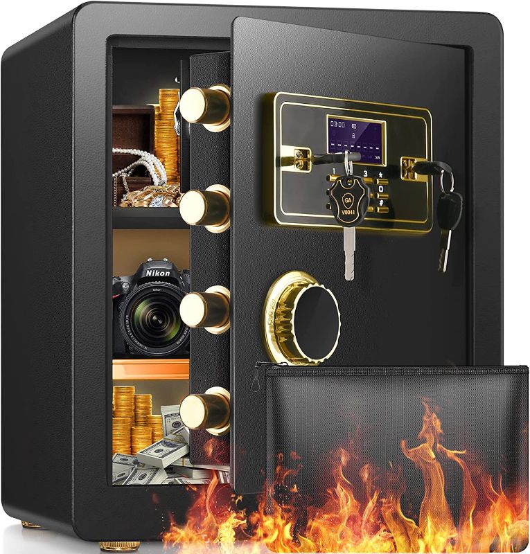 Photo 1 of 2.2 Cub Safe Box Fireproof Waterproof, Security Home Safe with Fireproof Document Bag, Digital Keypad LCD Display Inner Cabinet Box, Large Fireproof Safe for Money Jewelry Document Valuables
