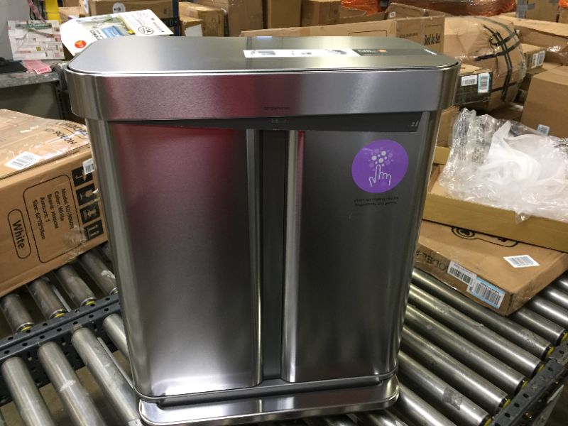 Photo 2 of 58-Liter Nano-Silver Clear Coat Brushed Stainless Steel Dual Compartment Rectangular Recycling Step-On Trash Can  +++ FACTORY SEALED ITEM +++