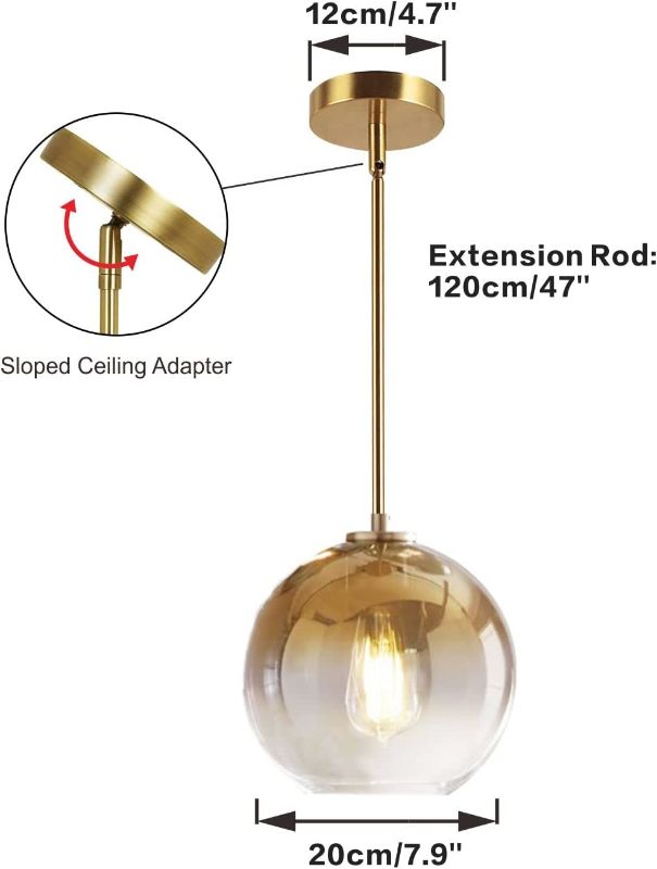 Photo 3 of 
KCO Lighting 7.9” Gradient Gold Glass Pendant Light 1-Light Sphere Glass Pendant Lights Adjustable Hanging Ceiling Light Fixture