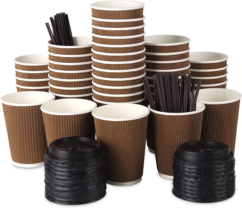 Photo 1 of ?12 Oz 80 Park?Coffee Cups with Lids and Straws, Insulated Double Wall Paper Coffee Cups with Lids, Disposable Coffee Cups 12 Oz Coffee Cups with Lids To Go Coffee Cups with Lids Hot Cups with Lids
