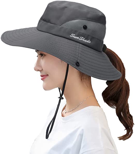 Photo 1 of Womens UV Protection Wide Brim Sun Hats - Cooling Mesh Ponytail Hole Cap Foldable Travel Outdoor Fishing Hat
