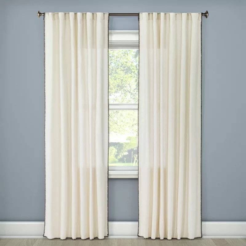 Photo 1 of 1pc 54"x84" Light Filtering Stitched Edge Curtain Panel Cream - Threshold™

