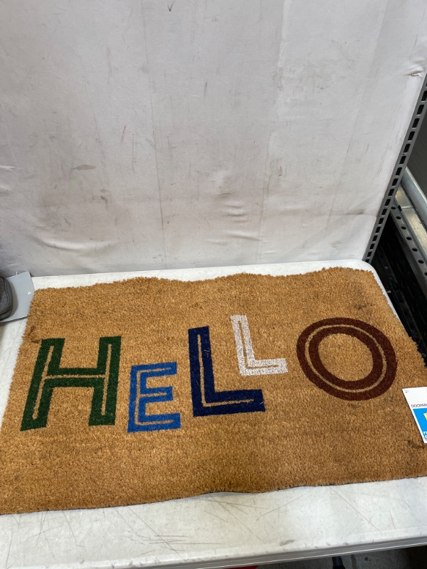 Photo 2 of 1'6x2'6 Hello Colorblocked Coir Doormat - Room Essentials
