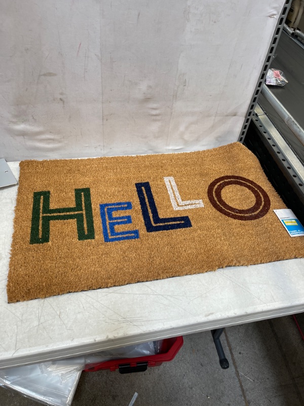 Photo 2 of 1'6x2'6 Hello Colorblocked Coir Doormat - Room Essentials
