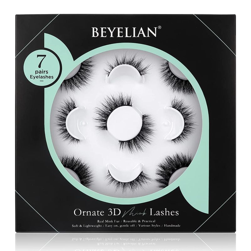 Photo 1 of BEYELIAN False Eyelashes 3D Real Mink 7 Pairs Ornate Wispy Fluffy Soft Lightweight Cruelty-Free Handmade Strip Lash Reuseable Multipack
2 PACK 