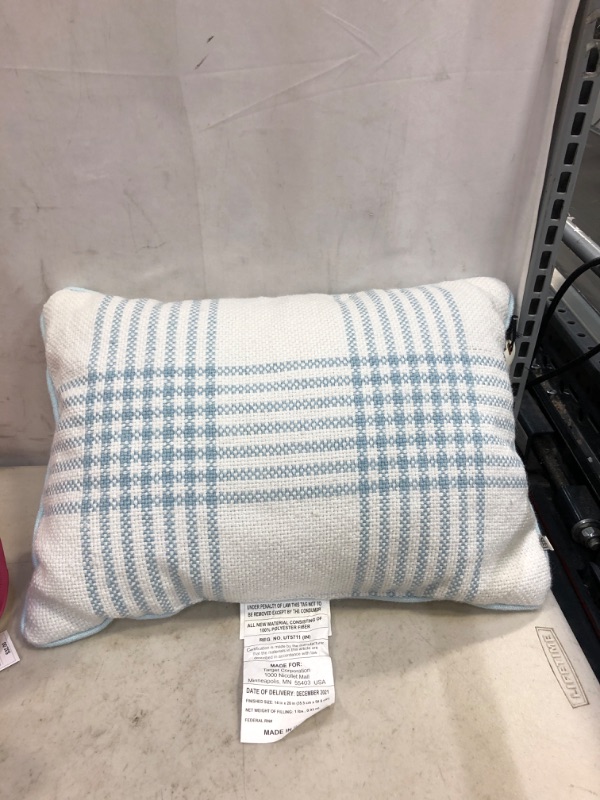 Photo 1 of 14" X 20" Plaid Indoor/Outdoor Lumbar Throw Pillow /Cream - Hearth & Hand™ with Magnolia
