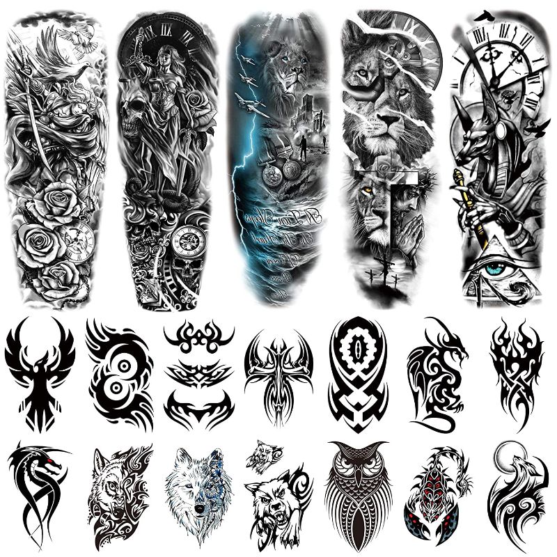 Photo 1 of 19Pcs Wolf Scorpion Full Arm Half Sleeve Fake Temporary Tattoo Sticker For Man
