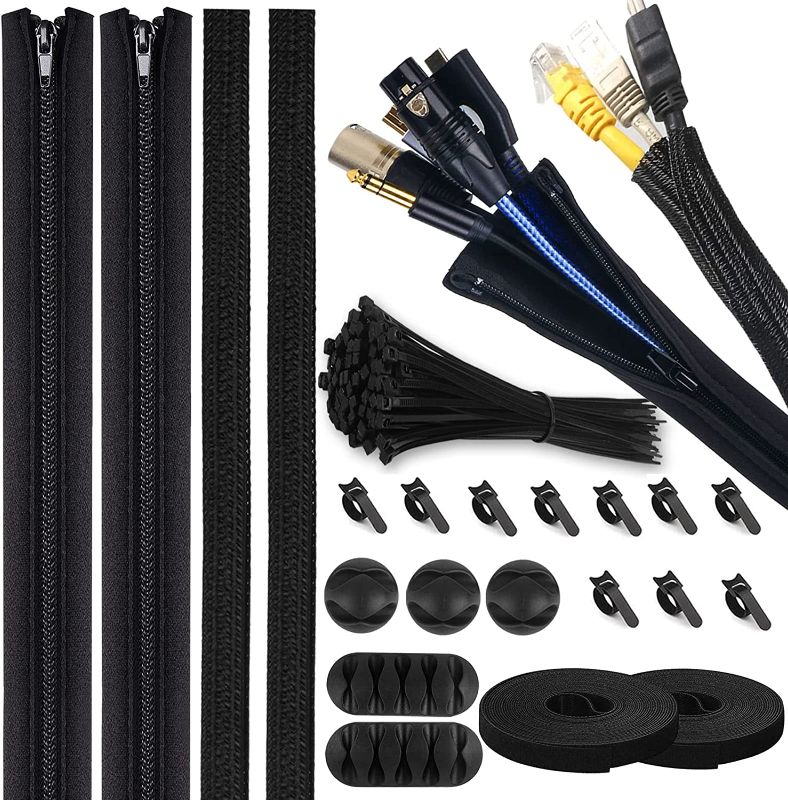 Photo 1 of Cable Management Kit - PC Wire Organizer Cord Hider Under Desk - Cord Organizer for Computer/Monitor/TV Cables, Power/Video/USB/Charging Cords Management, Desk Cord Holders Clips, 121Pcs-Black
