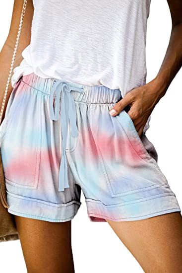 Photo 1 of  QUEEN PLUS Womens Casual Shorts Comfy Elastic Waist Drawstring Pocket Shorts Pants
