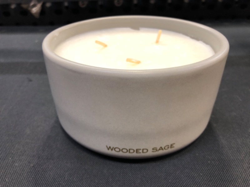 Photo 2 of 15oz Ceramic Jar 3-Wick Black Label Wooded Sage Candle - Threshold™

