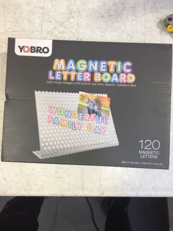 Photo 2 of YOBRO Magnetic Bulletin Board with Stand, Message Board with 120 Letter Magnets, Small Magnetic Board for Office Home Decor, Desktop Magnet Memo Board for Photos, Message, Memo, Sticky Note
