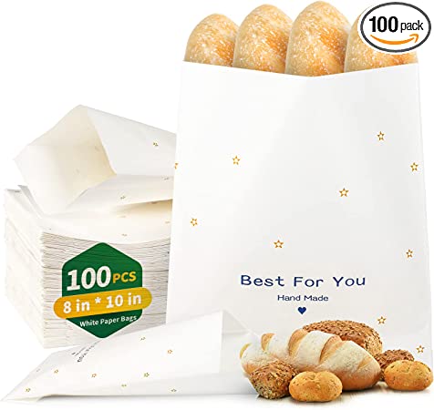 Photo 1 of 100 PCS Paper Bags,8"x10" Paper Sandwich Bags Food Grade Grease Resistant, White with Golden Star Paper Stock Bags for Bakery Cookies,Candies,Treats,Snacks,Sandwiches
