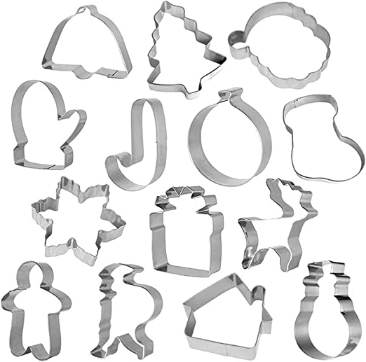 Photo 1 of 14 Pcs Christmas Cookie Cutter Molds Set, Stainless Steel Holiday Cookie Cutters Molds Kitchen Supplies,Including Snowman, Christmas Tree, Gingerbread Man, Candy Cane, Snowflake, Reindeer and More
