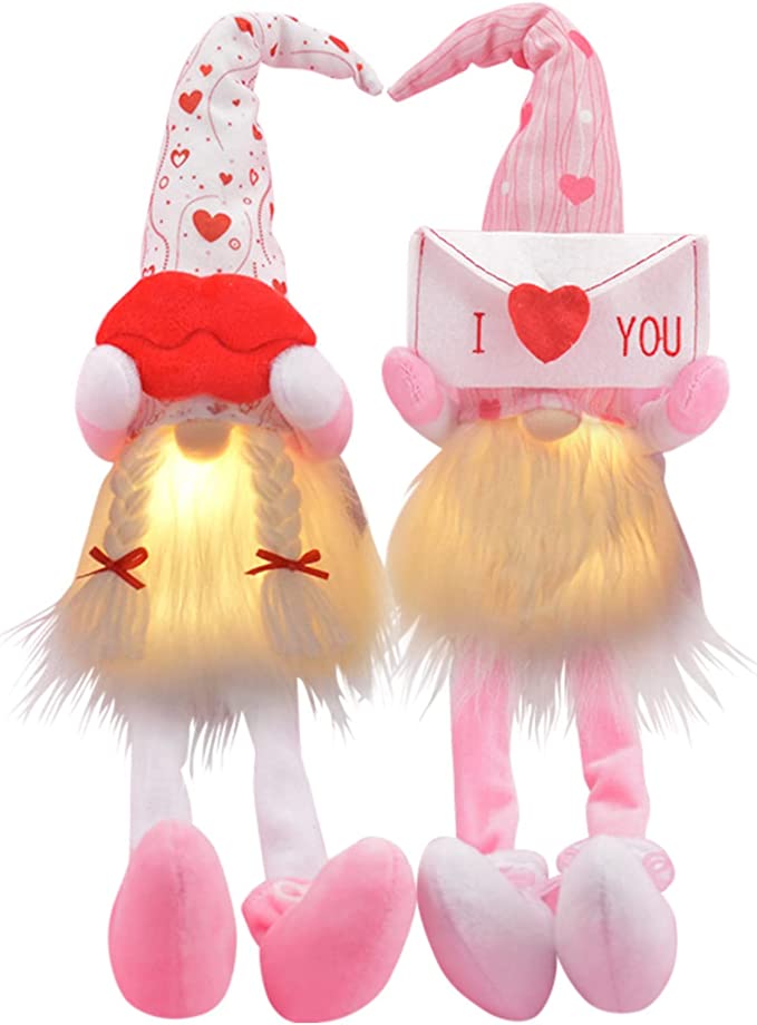 Photo 1 of 2PCS Mother Day Gnome Decorations with Light,Handmade Elf Plush Doll,Mr and Mrs Scandinavian Tomte for Valentine's Day Table Ornament, Valentine's Gifts (Long feet)
