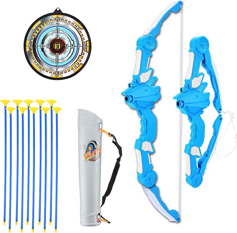 Photo 1 of ATYBO Blue 8 Years Old Kid's Toy Bow and Arrow Set with Target, Suitable for Boys Aged 7,8,9,10 for Outdoor Children's Archery Gift