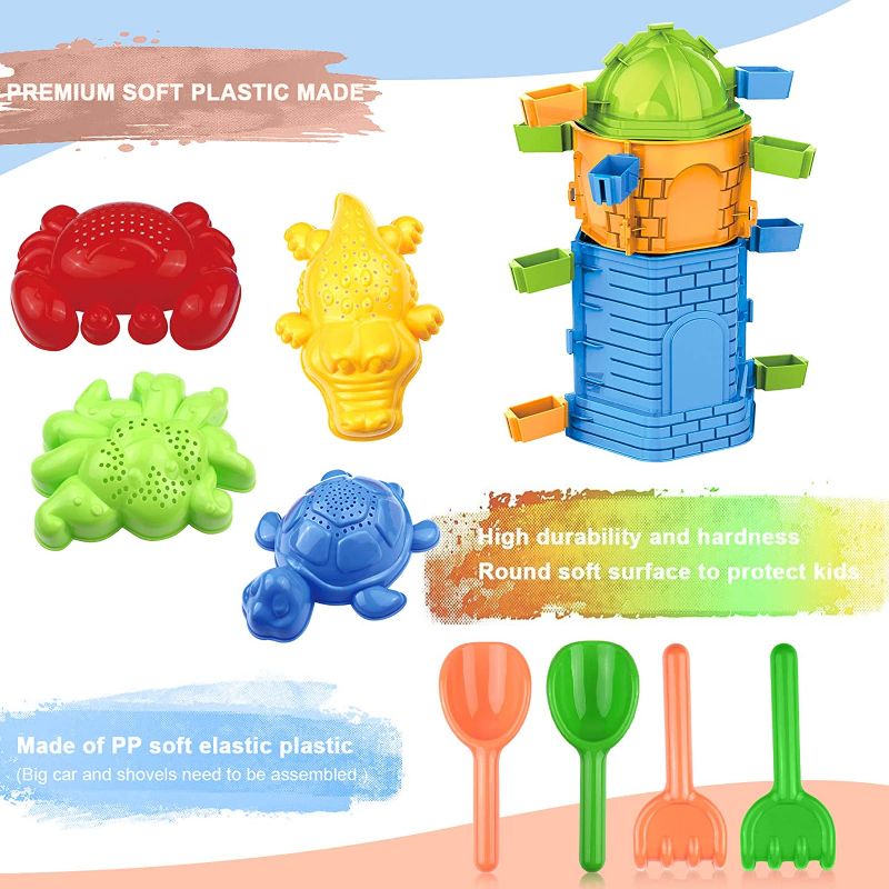 Photo 1 of Beach Sand Toys Set for Toddlers 4 5 6 7 8 9 10 4-10 Years Old 27 PC - Baroque Castle Animal Shovel Grab Mold and Bag, Birthday Gift for Kid Child