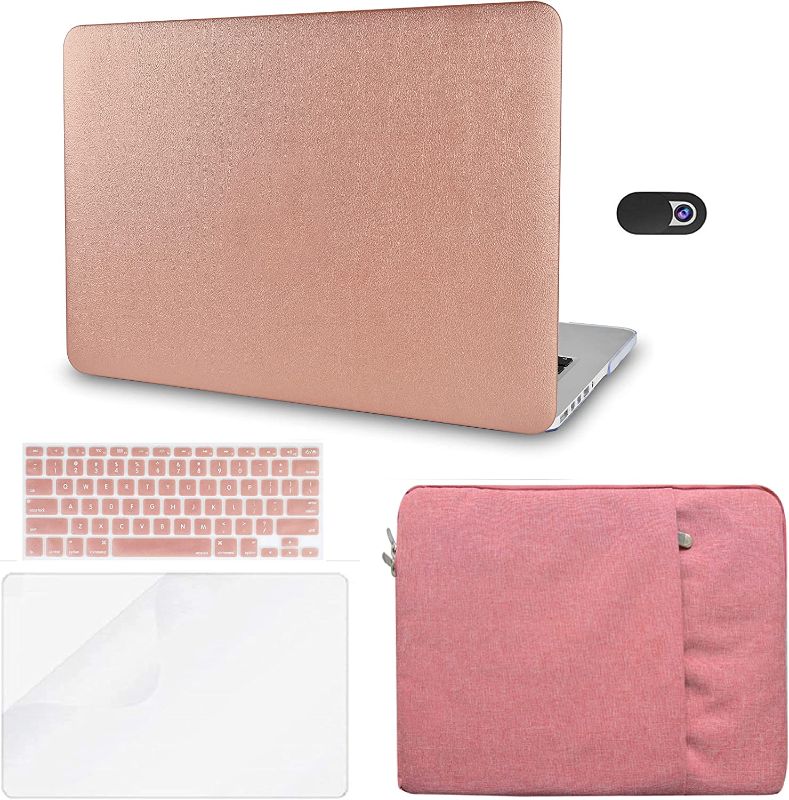 Photo 1 of LASSDOO Compatible with MacBook Air 13 inch Case 2021,2020,2019,2018, A1932 Retina Display+Touch ID Plastic Hard Shell + Sleeve + Webcam Cover + Keyboard Cover + Screen Protector (Rose Gold Leather)