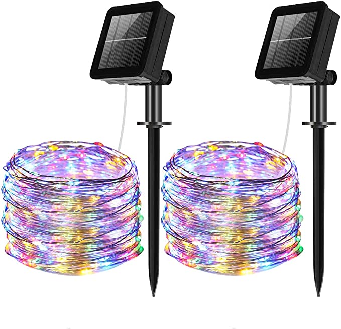 Photo 1 of BXROIU Solar Fairy Lights Outdoor, [2 Pack] 100 LEDs Fairy Lights Outside Solar 10 Meters 8 Mode String Lights for Wedding, Party and Christmas, Garden Decoration (Multi-Colored)
