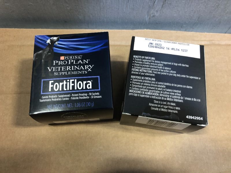 Photo 2 of 2 Pack of -FortiFlora Canine Nutritional Supplement - 30 sachets, 1.06 oz box BB:Jan--2023