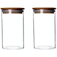 Photo 1 of 2 Piece Clear Glass Canister Food Storage Jar With Airtight Wood Lids Air Tight Storage Containers for Coffee Bean Loose Leaf Tea Containers Sugar Cookies Dry Fruit Nuts Candy Jars size 250M