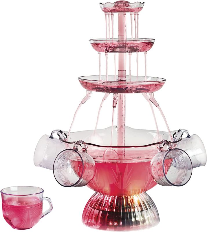 Photo 1 of Nostalgia 3-Tier Party Fountain, Holds 1 Gallon, LED Lighted Base, Includes 5 Reusable Cups, 1 Gallon, Clear
