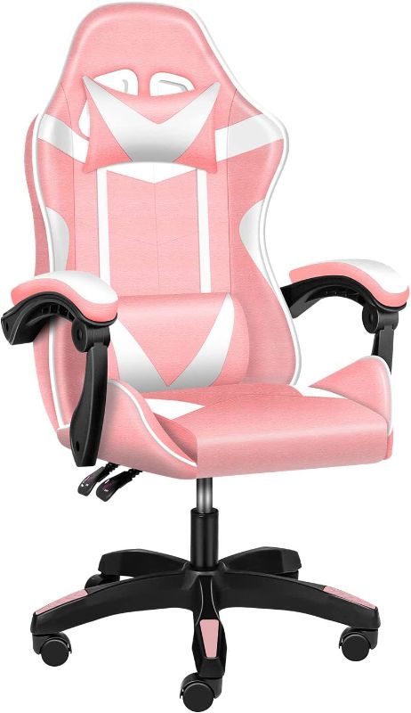 Photo 1 of YSSOA Backrest and Seat Height Adjustable Swivel Recliner Racing Office Computer Ergonomic Video Game Chair, Without footrest,440lb Capacity, Pink
