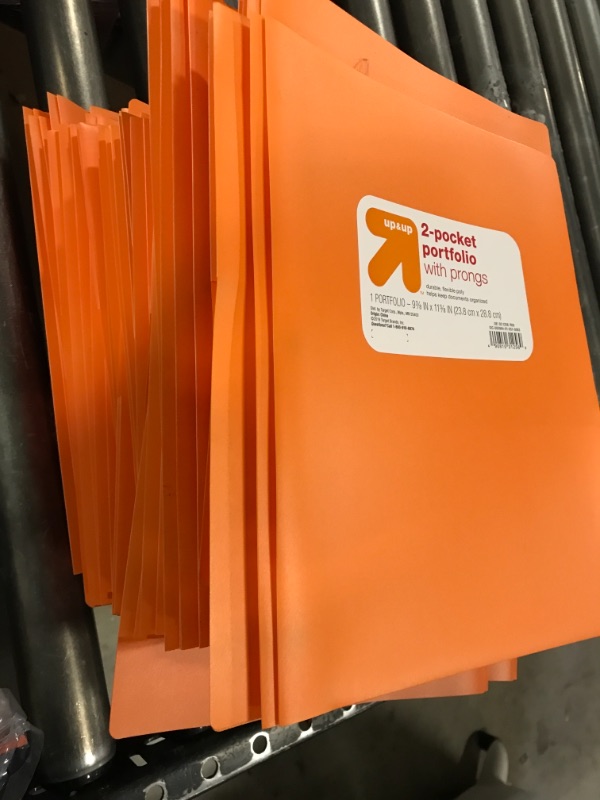 Photo 2 of 2 Pocket Plastic Folder with Prongs Orange - up  up (80-120 count)