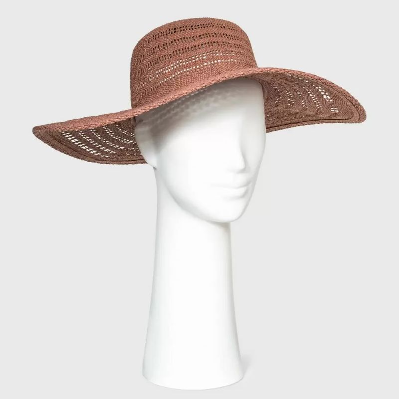 Photo 1 of  Women's Open Weave Wide Brim Straw Hat - A New Day Dusty Pink