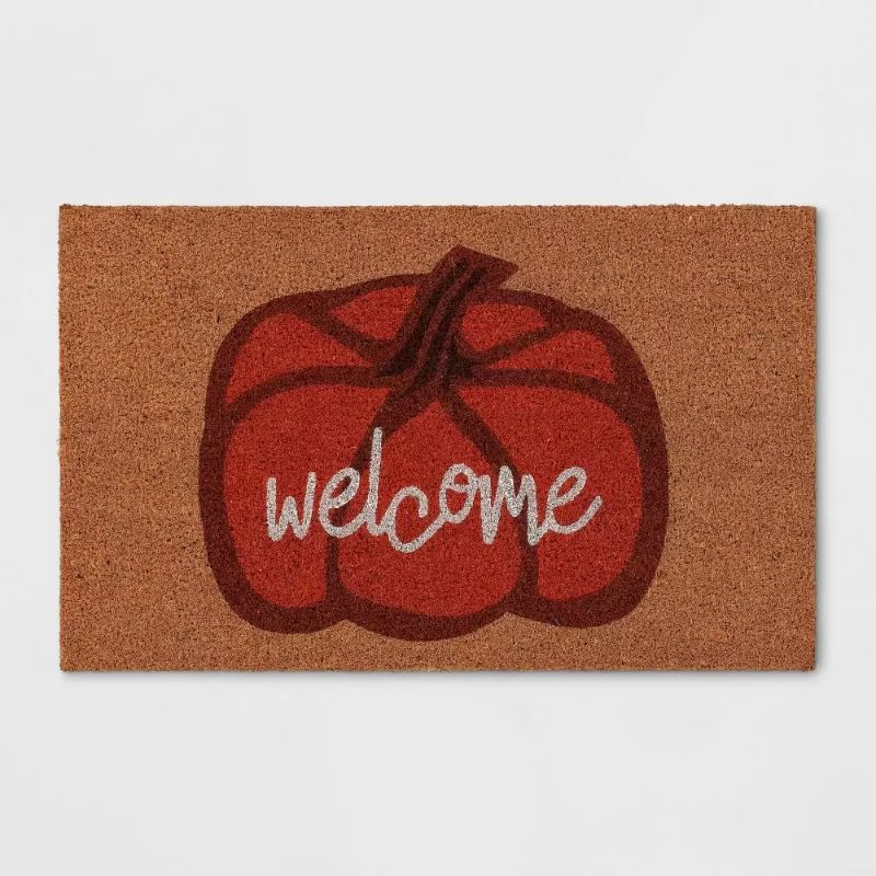 Photo 1 of 1'6"x2'6" 'Welcome' Pumpkin Harvest Doormat Dark Orange - Room Essentials