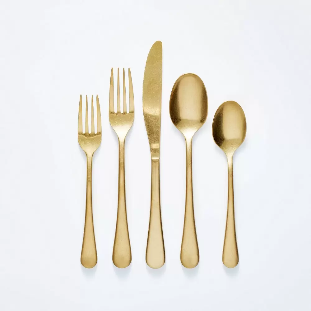 Photo 1 of 5pc Stainless Steel Flatware Set Gold - Threshold designed with Studio McGee