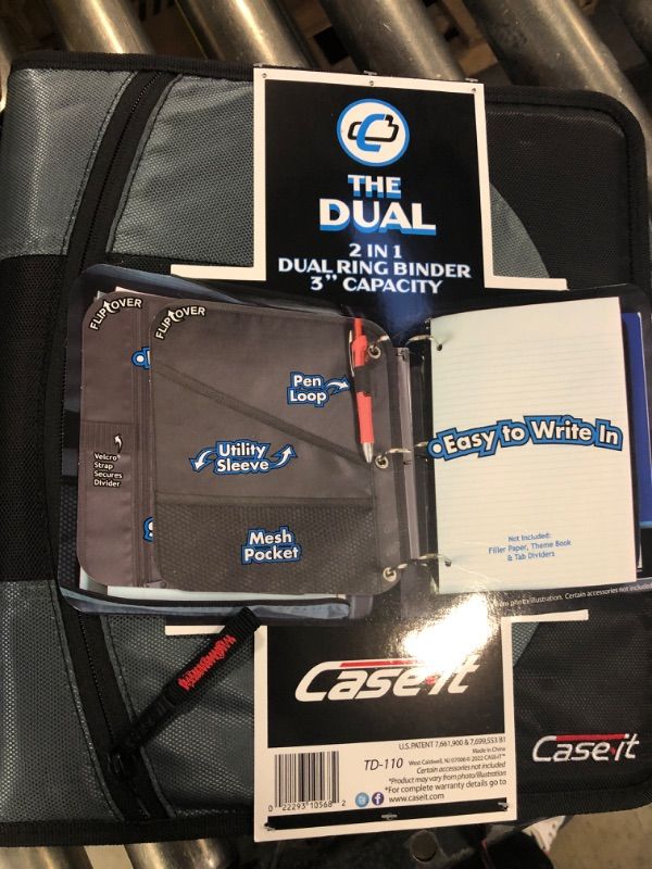 Photo 1 of Caseit Case-it Dual Ring Zipper Binder, D Ring, 1-1/2 Inches, Black