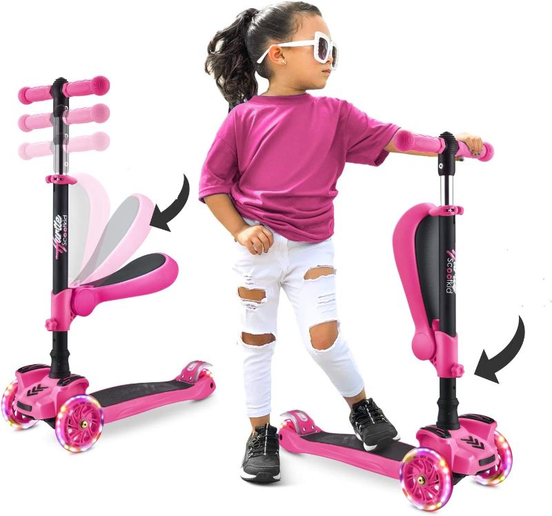 Photo 1 of 3 Wheeled Scooter for Kids - Stand & Cruise Child/Toddlers Toy Folding Kick Scooters w/Adjustable Height, Anti-Slip Deck, Flashing Wheel Lights, for Boys/Girls 2-12 Year Old - Hurtle HURFS56
OUT OF BOX ITEM 