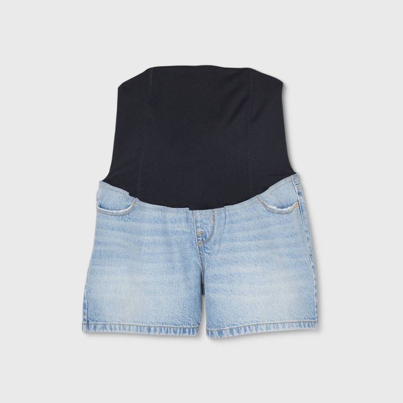 Photo 1 of Crossover Panel MIDI Maternity Jean Shorts - Isabel Maternity by Ingrid & Isabel Light Wash
Size: 23