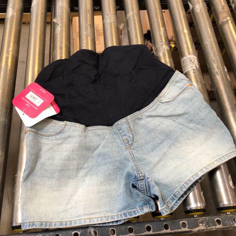Photo 1 of Crossover Panel MIDI Maternity Jean Shorts - Isabel Maternity by Ingrid & Isabel Light Wash
Size: 23