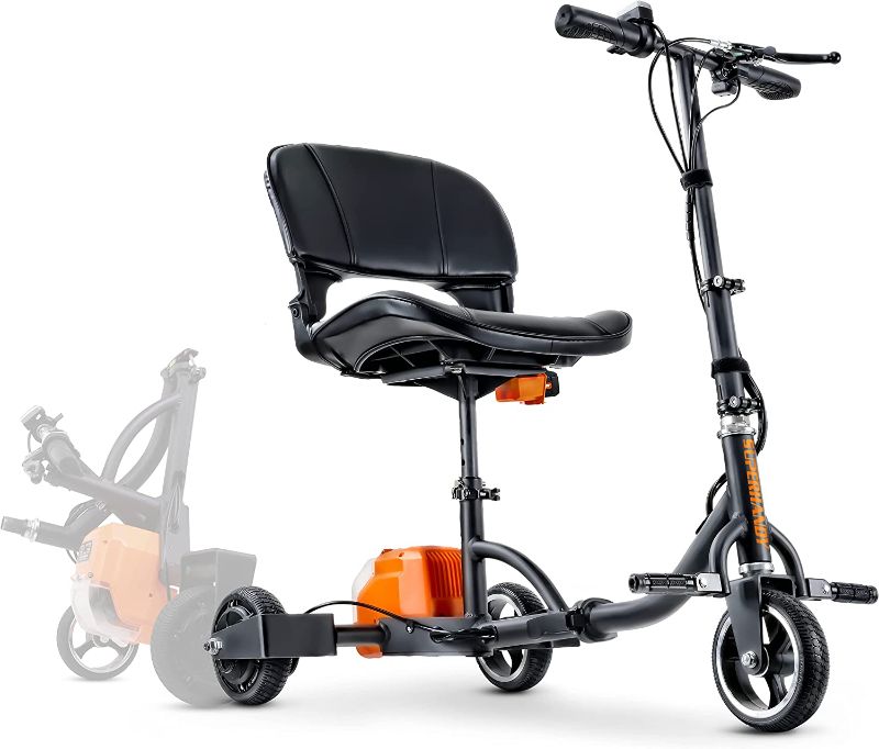 Photo 1 of SuperHandy 3 Wheel Folding Mobility Scooter - Electric Powered, Lightest Available, Airline Friendly - Long Range Travel w/ 2 Detachable 48V Lithium-ion Batteries and Charger
