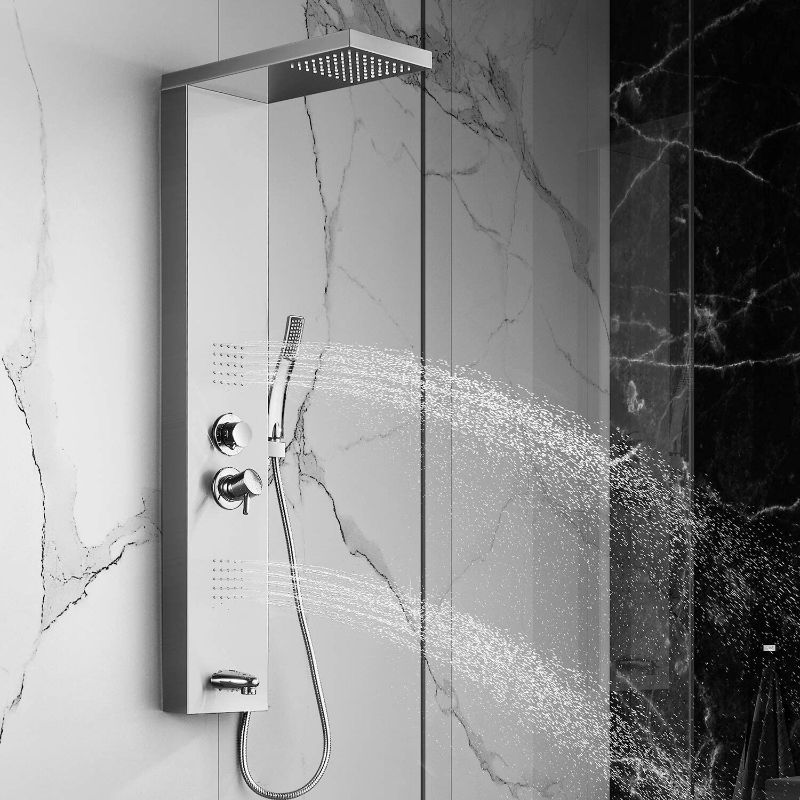 Photo 1 of Adbatnos Shower Panel Multifunctional Shower Panel System Shower Tower, Rainfall Waterfall Spout, 2 Massage Jets, Tub Spout and Handheld Shower, 304 Stainless Steel Shower Panel with Body Jets (A02)
