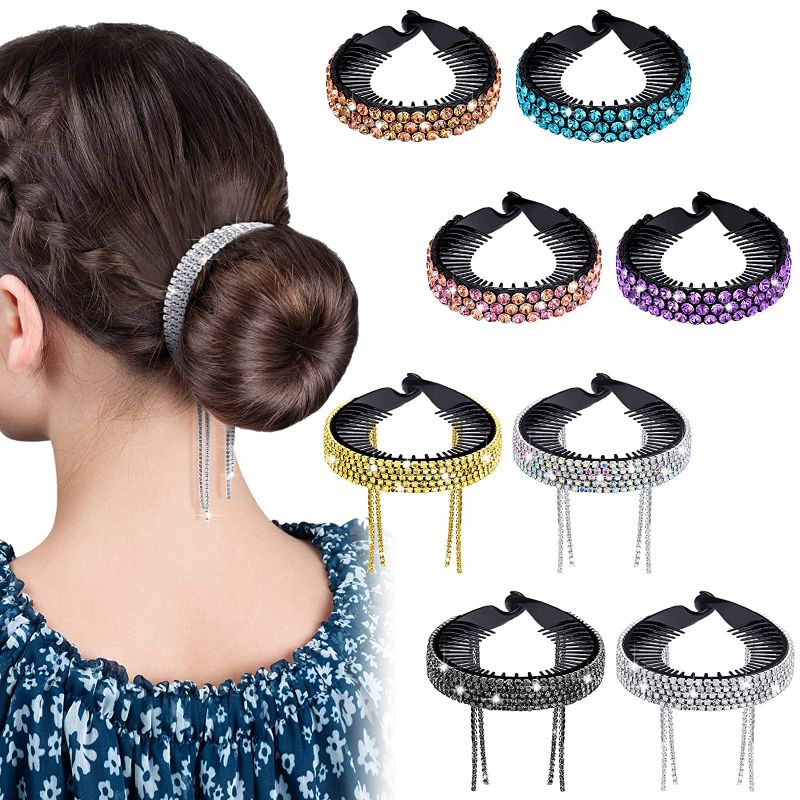 Photo 1 of 8 Pieces Bun Clip Large Rhinestone Bun Cover Tassel Claw Expanding Elegant Glitter Hair Accessories Bun Holder Rhinestone Hair Clip for Buns Half Balloon Expanding Hairpin Twist Holder for Women Girls
