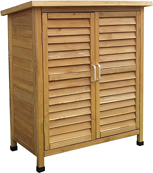 Photo 1 of  Outdoor 2 ft. 8in. x 3 ft. 2in. Wooden Storage Shed for Tools, Equipment, Garden Supplies, with Shelf, Waterproof Roof - HANWS0106-NAT