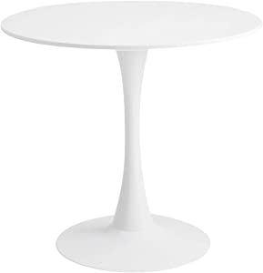 Photo 1 of  Self-Assembly ?31.5'' Round Table, Sturdy décor Table with a Combination of Iron Frame and 0.7'' Thickness MDF top White Round Table