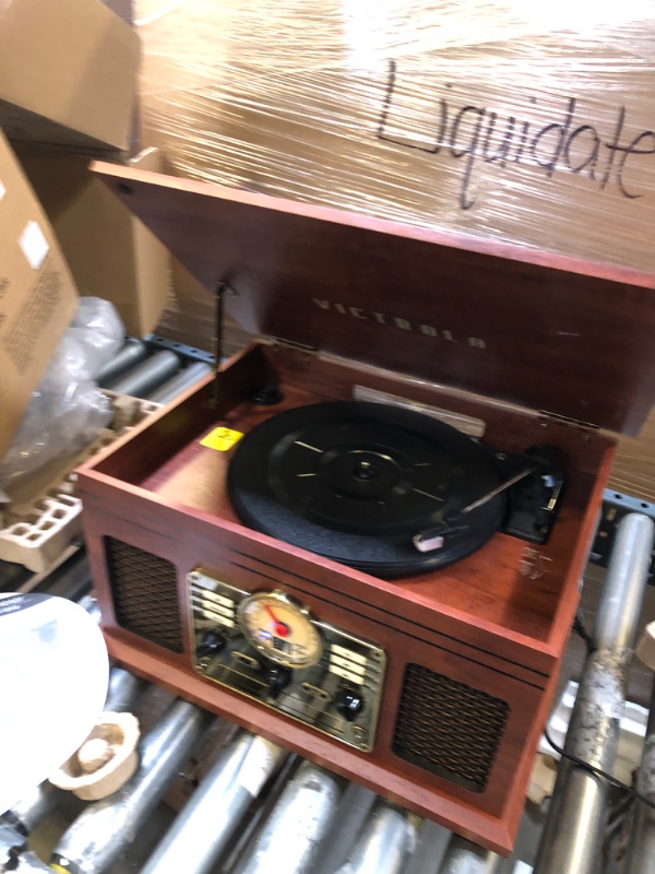 Photo 2 of Victrola Nostalgic 6-in-1 Bluetooth Record Player & Multimedia Center with Built-in Speakers - 3-Speed Turntable, CD & Cassette Player, FM Radio | Wireless Music Streaming | Mahogany

