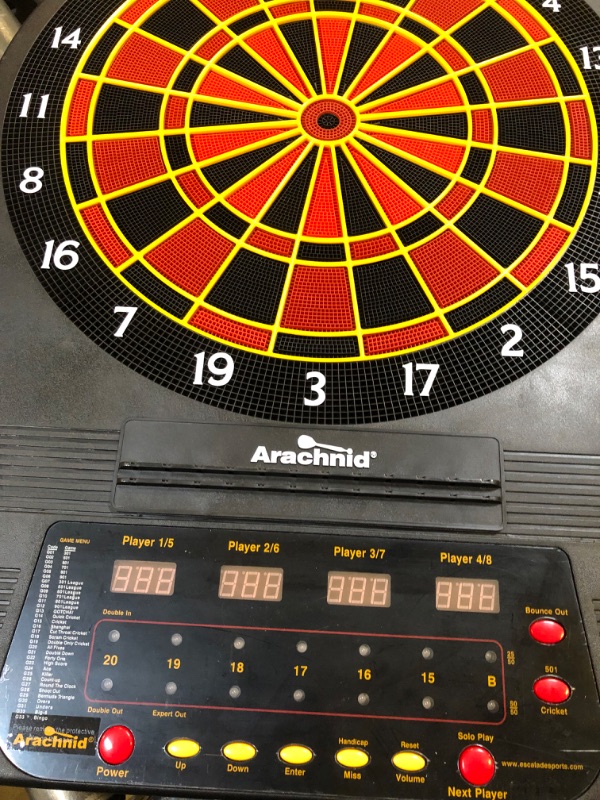 Photo 4 of Arachnid Cricket Pro Tournament-quality Electronic Dartboard with Micro-thin Segment Dividers for Dramatically Reduced Bounce-outs and NylonTough Segments for Improved Durability and Playability
(UNABLE TO TEST FUNCTIONALITY)