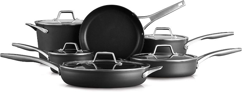 Photo 1 of Calphalon 11-Piece Pots and Pans Set, Nonstick Kitchen Cookware with Stay-Cool Handles, Dishwasher and Metal Utensil Safe, Black

