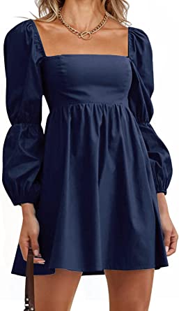 Photo 1 of PRETTYGARDEN Women's Spring Long Puff Sleeve Babydoll Dress Casual Square Neck Elastic Waist Ruffle A Line Mini Dresses
Size: L

