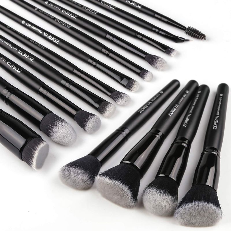 Photo 1 of ZOREYA Makeup Brushes, Premium Synthetic Brush Set, Foundation Powder Blush Concealer Contour Blend Eye Shadow Makeup 15 Pcs Brush Set (Black)
