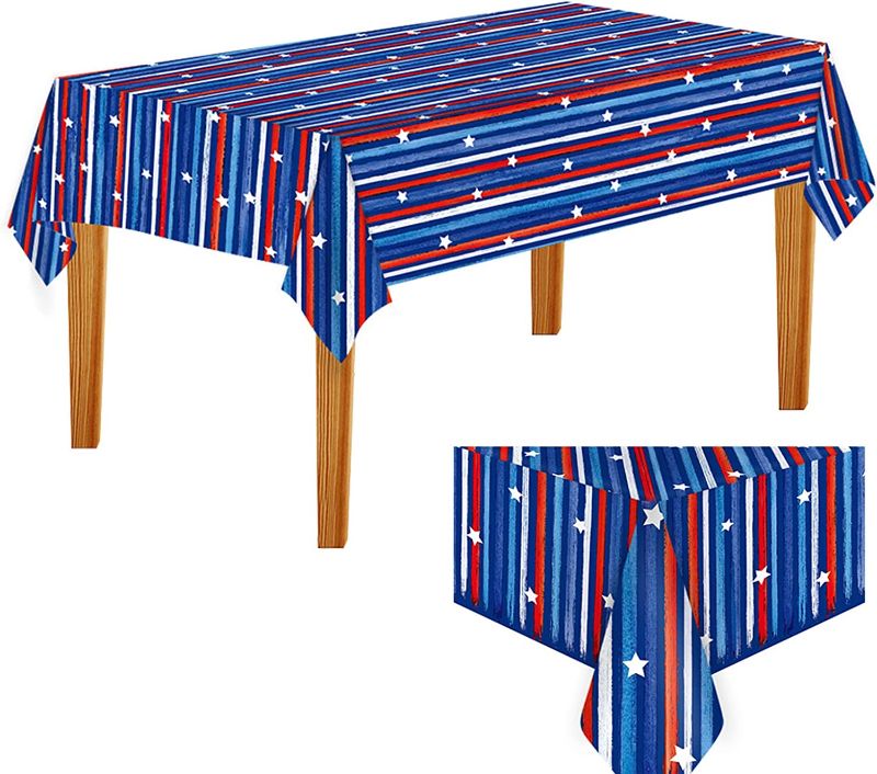 Photo 1 of 2x Hamonical 54x107 Inch 4th of July Tablecloth, American Flag Plastic Table Covers for Patriotic Party Supplies, Decorations for Independence, Memorial, Veterans Day
