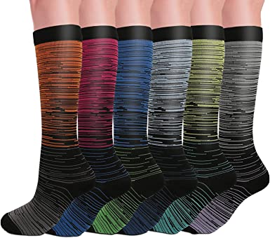 Photo 1 of 6 Pairs Compression Socks for Women & Men Circulation 20-30 mmHg Support for Medical, Running, Cycling, Hiking, Flight Travel (S/M, Model 01)
