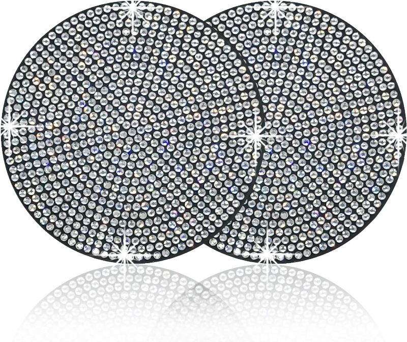 Photo 1 of 3x Bling Car Coasters for Cup Holder 2 Pack, Bling Car Accessories for Women, Full Rhinestone Surface Anti Slip Car Coasters, Universal Suitable for Most Car, Crystal Rhinestone Diamond Gift (White)
