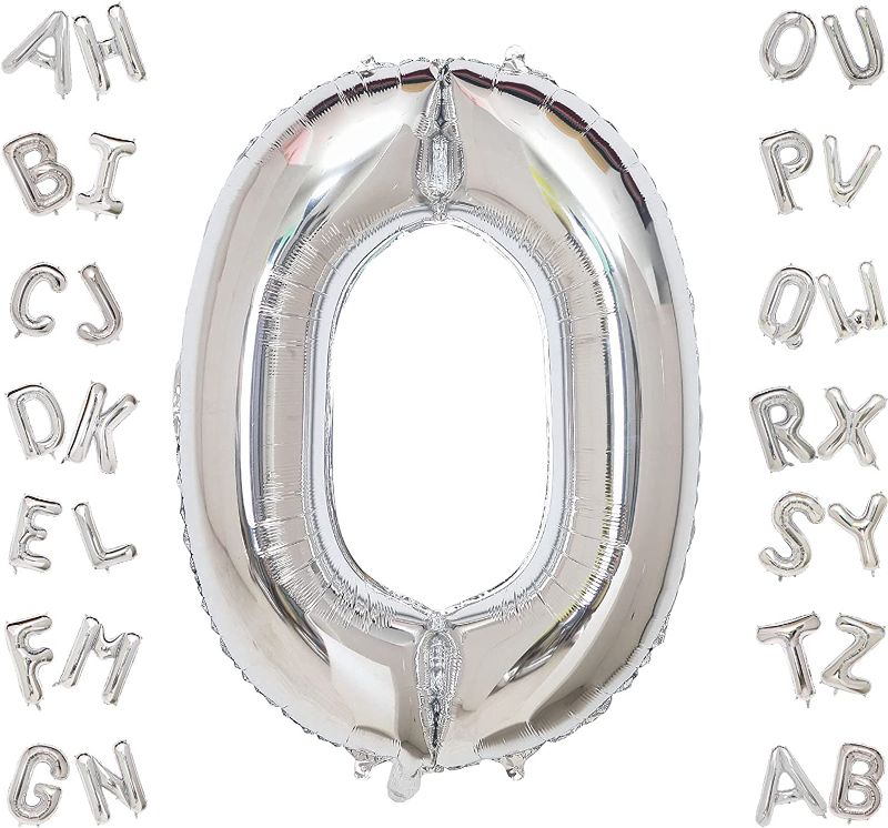 Photo 1 of 2x Letter Silver O Balloons,40 Inch Single Silver Alphabet Giant Letter Foil Balloons Aluminum Hanging for Wedding Birthday Party Decoration Helium Air Mylar Balloon
