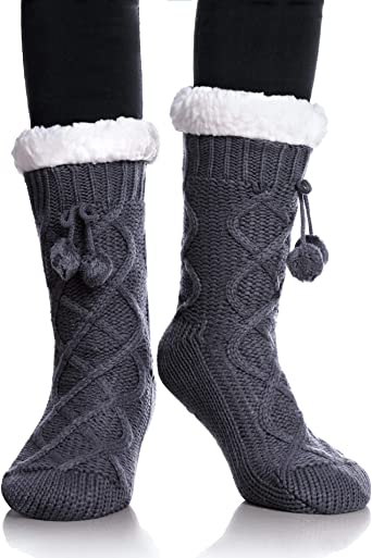 Photo 1 of 2x YEBING Women's Diamond Cable Knit Super Soft Warm Cozy Fuzzy Fleece-lined Winter Slipper Socks
Size: One Size